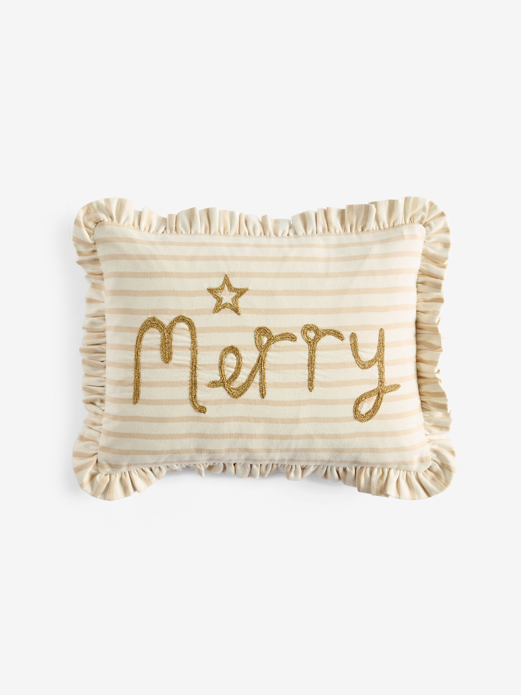 30 x 40cm Kerstkussen met geborduurde 'Merry' strepen