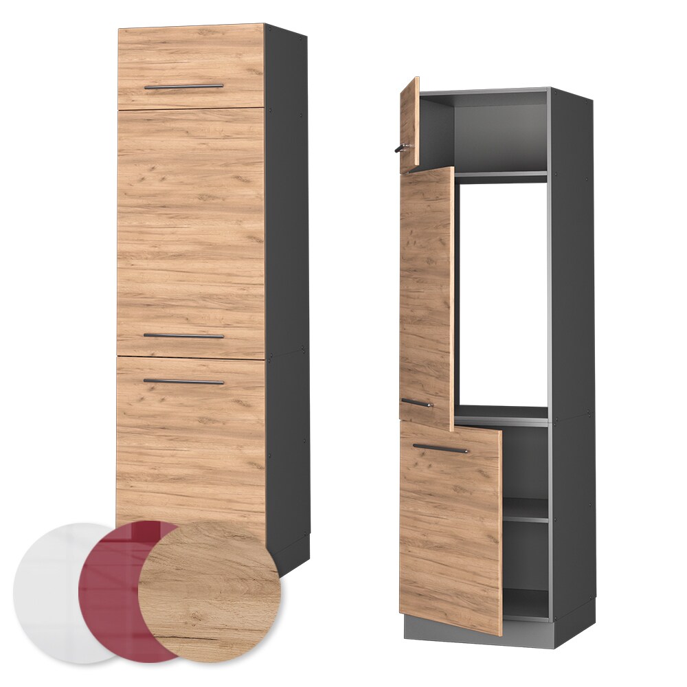 Vicco Kühlumbauschrank Küchenschrank Küchenmöbel Fame-Line Anthrazit Eiche modern 60 cm Küche Einbauküche Blende Drehtür Einlegeboden Kühlschrank Küchenzeile