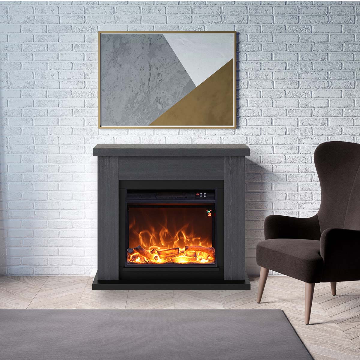 Cheminee murale 1500w caminetto fuego paolo gris