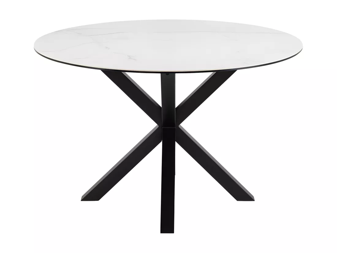 Eurame - Table à manger 4 personnes ronde en céramique et métal - Blanc