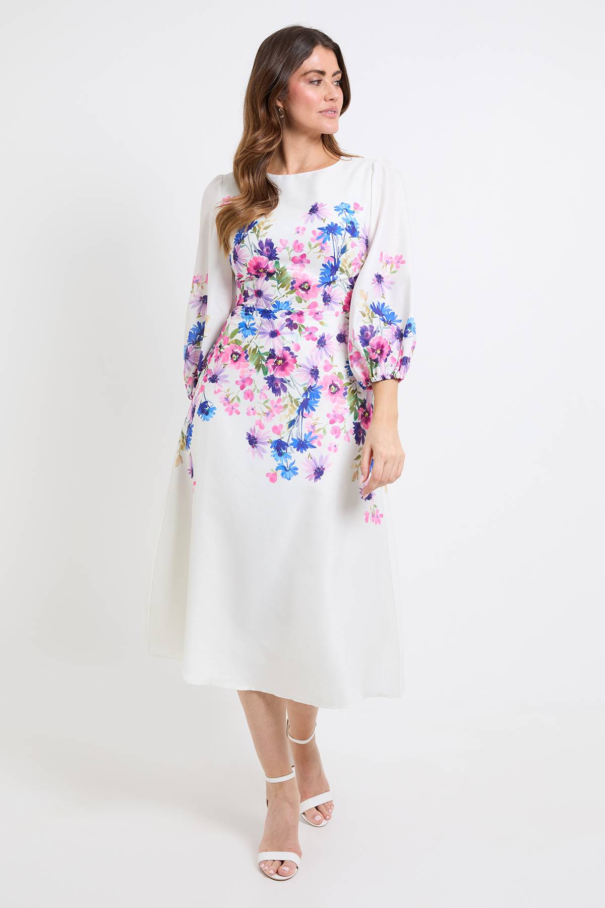 Wallis Robe Midi À Imprimé Floral Et Manches Ballon