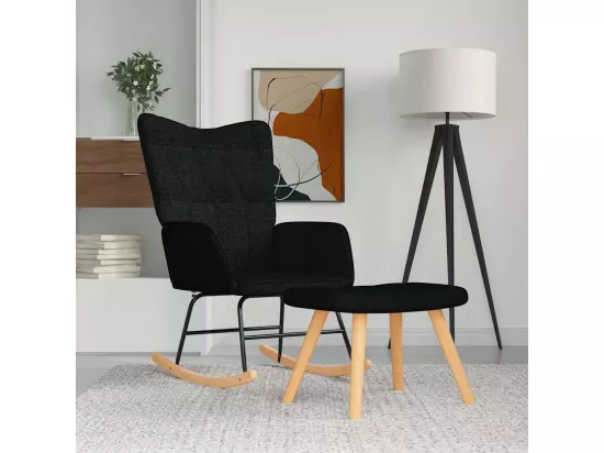 Chaise à bascule avec repose-pied Noir Tissu