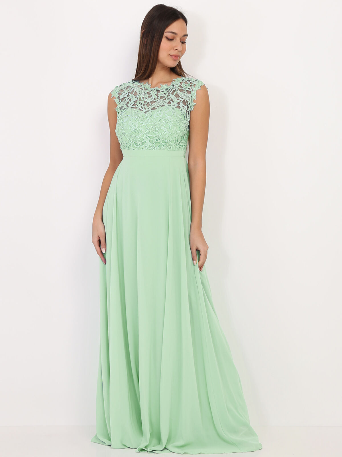 Robe longue à dentelle- Vert menthe