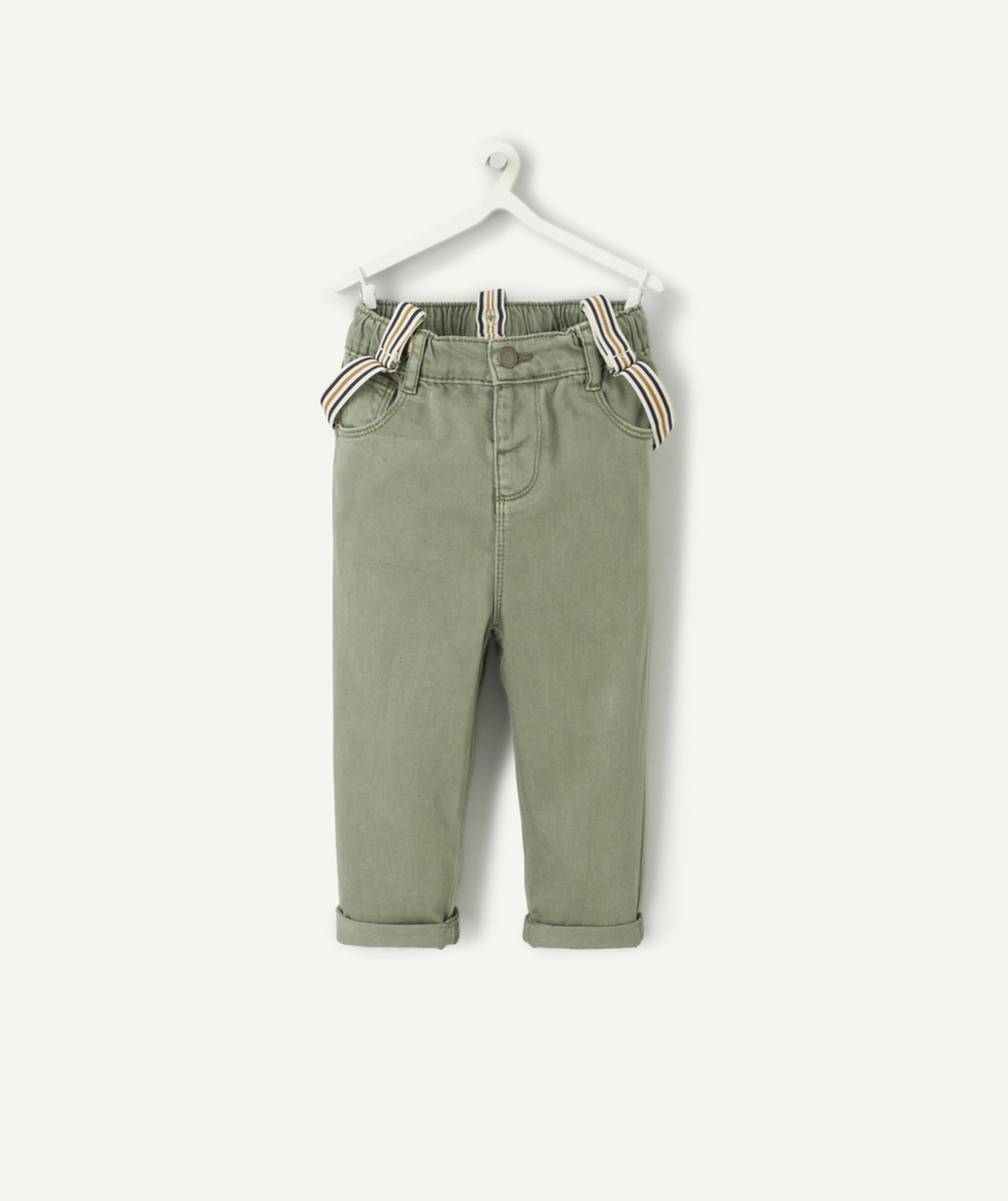 PANTALON BÉBÉ GARÇON EN FIBRES RECYCLÉES VERT AVEC BRETELLES