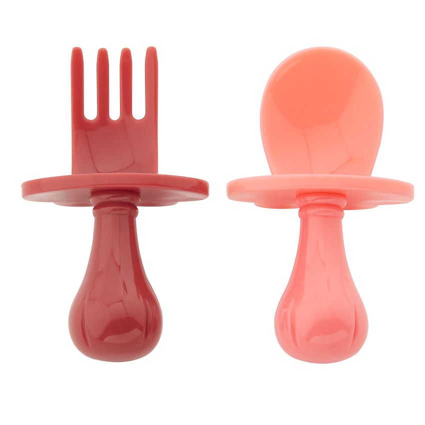 Lot de 2 couverts ergonomiques montessori Yummix - Rose - Ecru