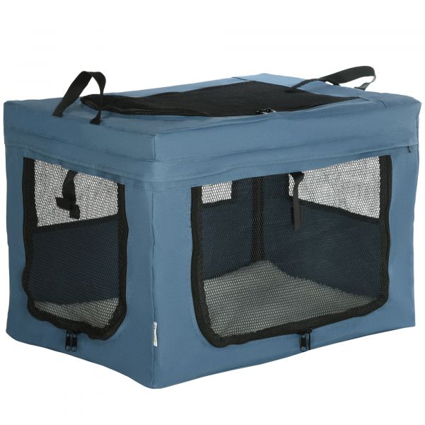 Pawhut Transportadora e Portátil Dobrável com 3 Portas e Almofada Suave 60x42x42 cm Azul