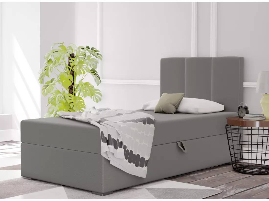 LIT BOXSPRING avec coffre de rangement Monaco Mini Basic côté droit, 90x200 cm, Soft 29 (Gris)