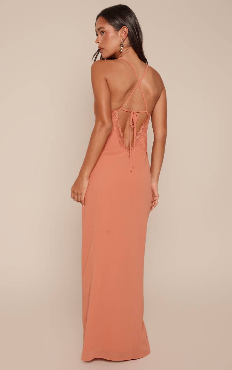 Orange Robe Longue Abricot Dos Nu Avec Détail En Dentelle