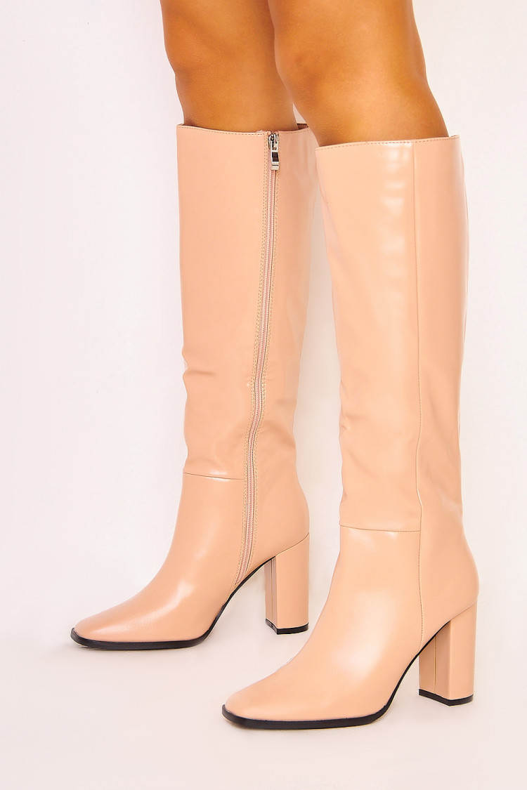 Bottes beige rosé à talon bloc