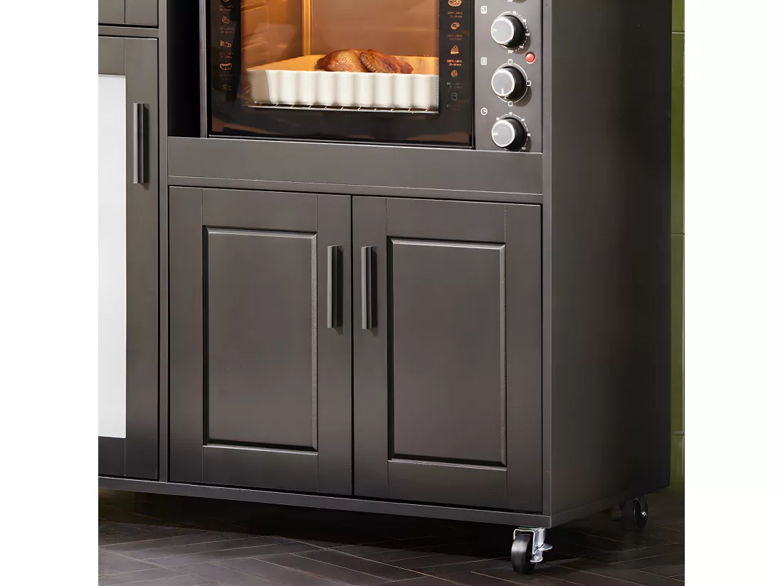 SoBuy FSB78-SCH Meuble Micro-Ondes Buffet Commode sur roulettes Armoire avec 3 Portes, 1 Tiroir, 1 Compartiment, pour Cuisine, Salle à Manger, Salon