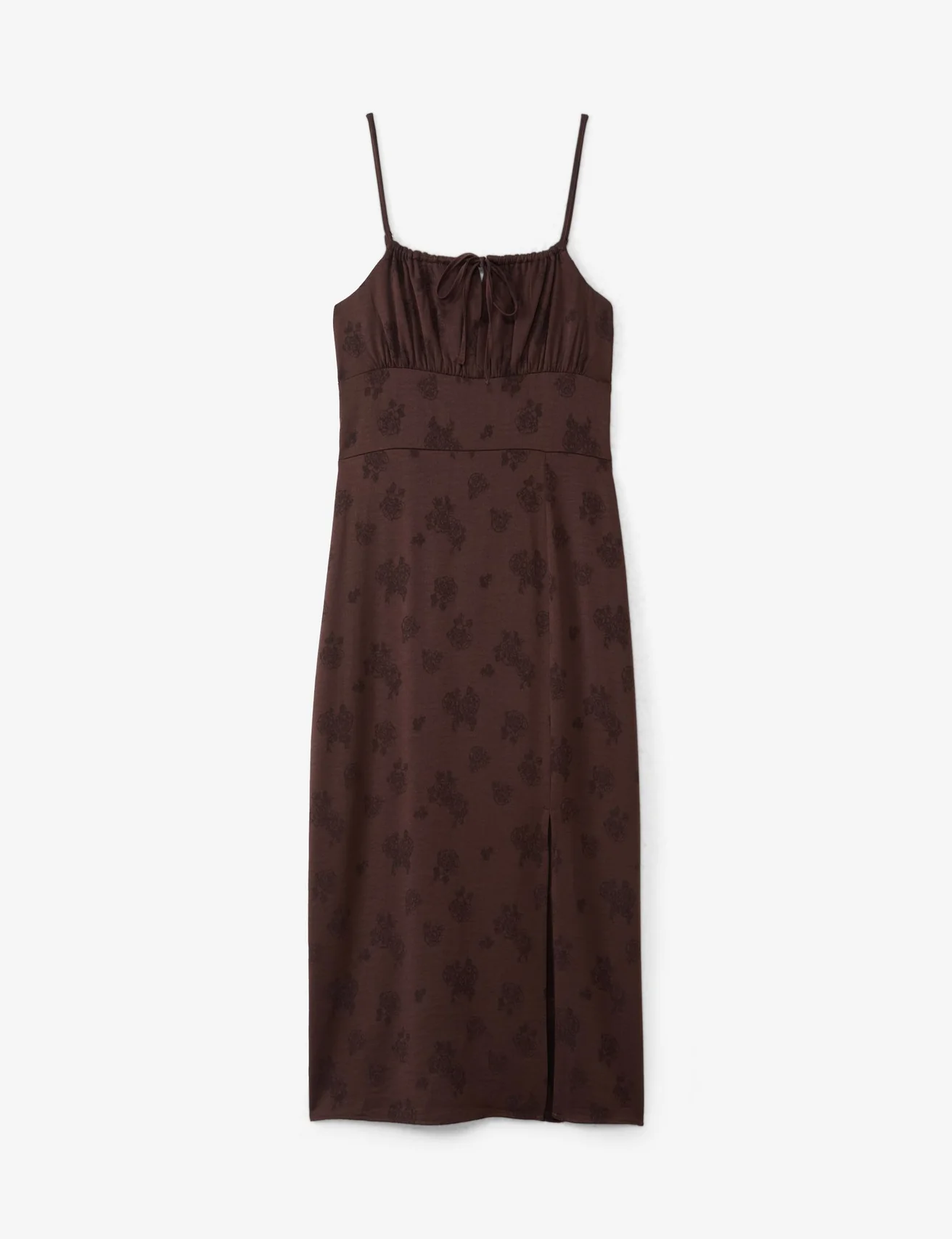 Robe satin à motif fleuris marron