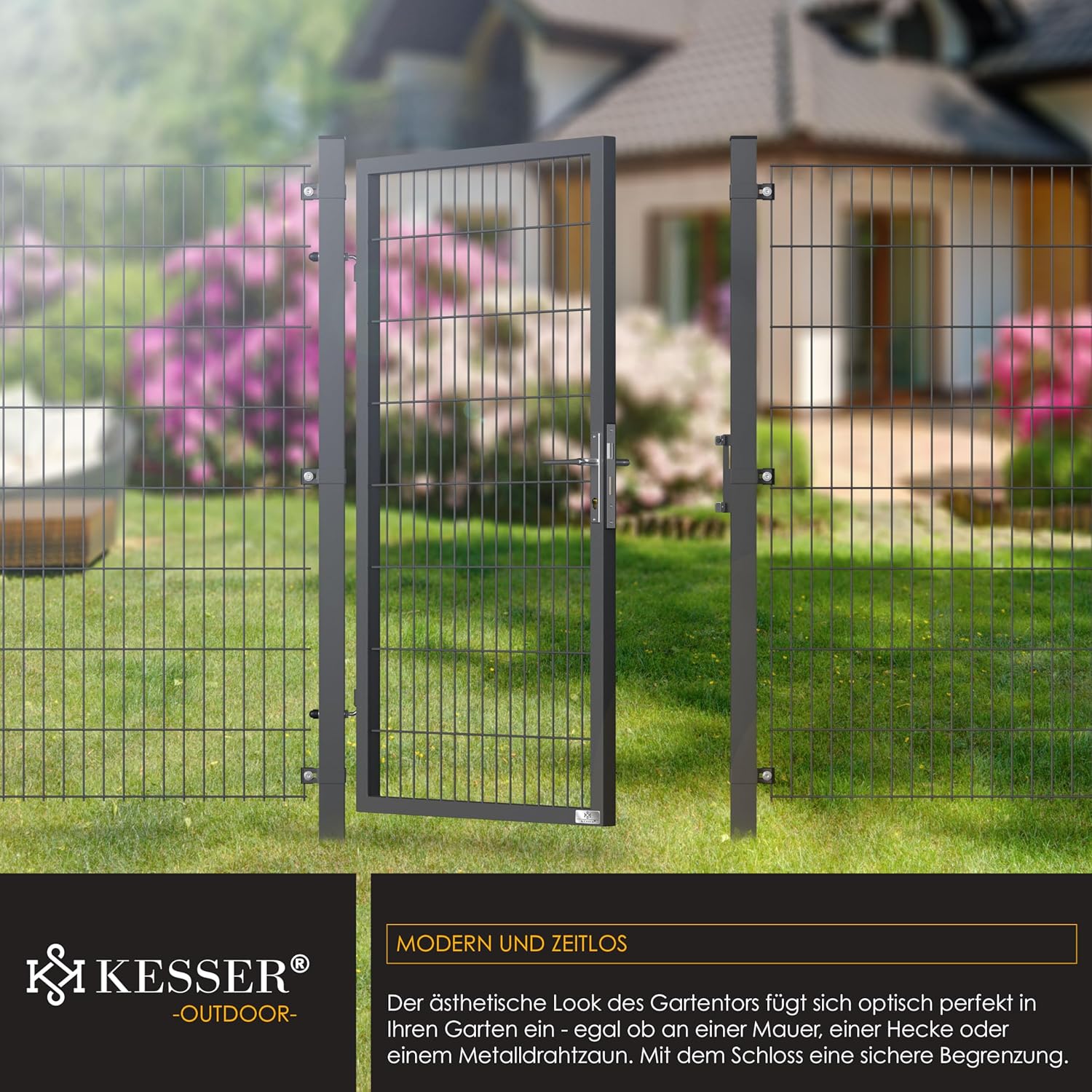 KESSER® Gartentor Premium Gartentür aus Metall verzinktem Stahl, Gartentür für Stabmattenzau Zauntor, Hoftor, inkl. Pfosten mit Schloss Türklinke und Schlüssel, 160 x 106cm Anthrazit