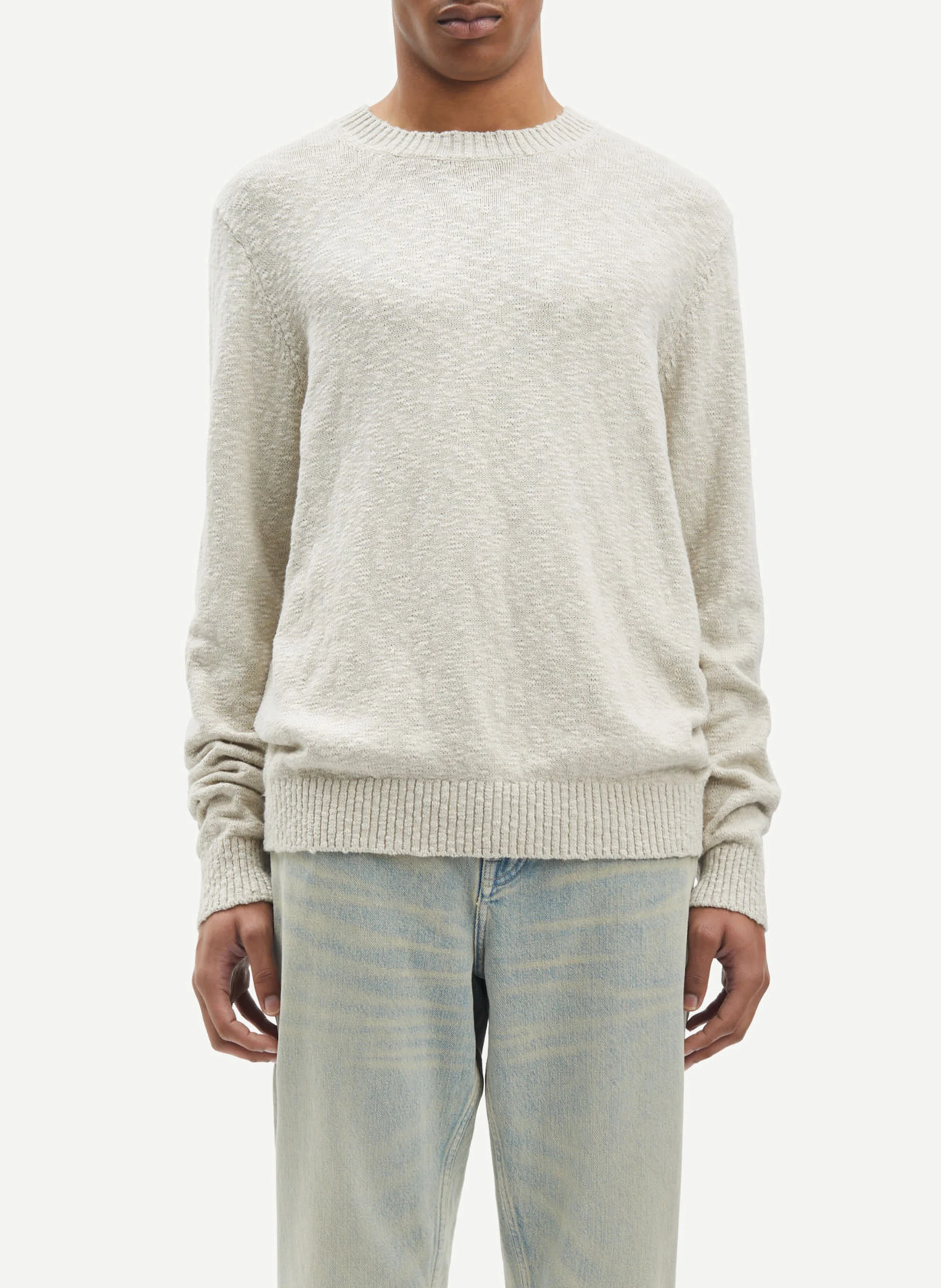RAY - Pull droit col ras du cou en coton | Blanc