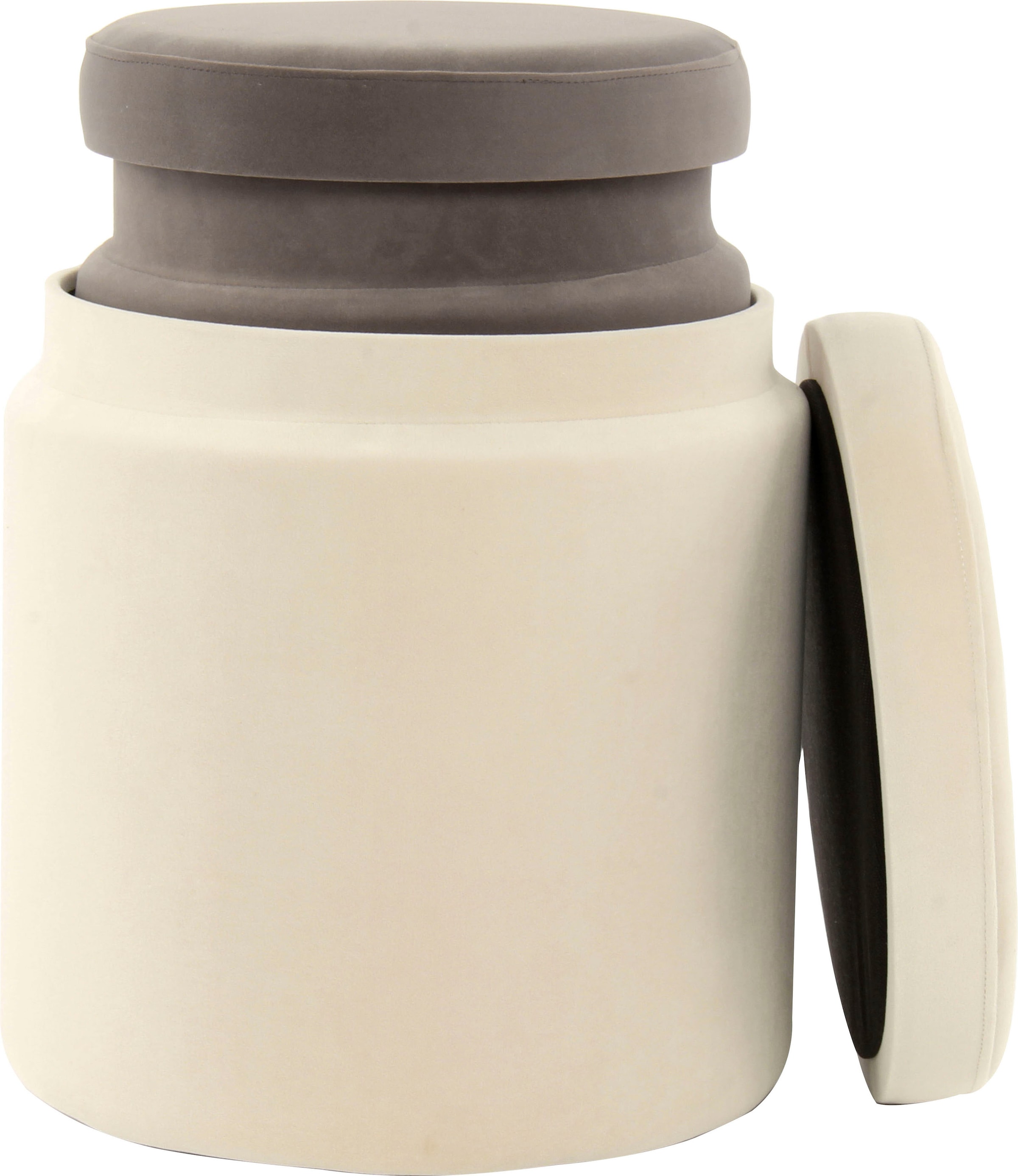 Kayoom Stauraumhocker »Hocker Zora 225 2er-Set, samtweicher Stoffbezug,runde elegante Form« Set, 2 Stk. tlg. samtweich, gepolstert, mit Stauraum, weiche Polsterung