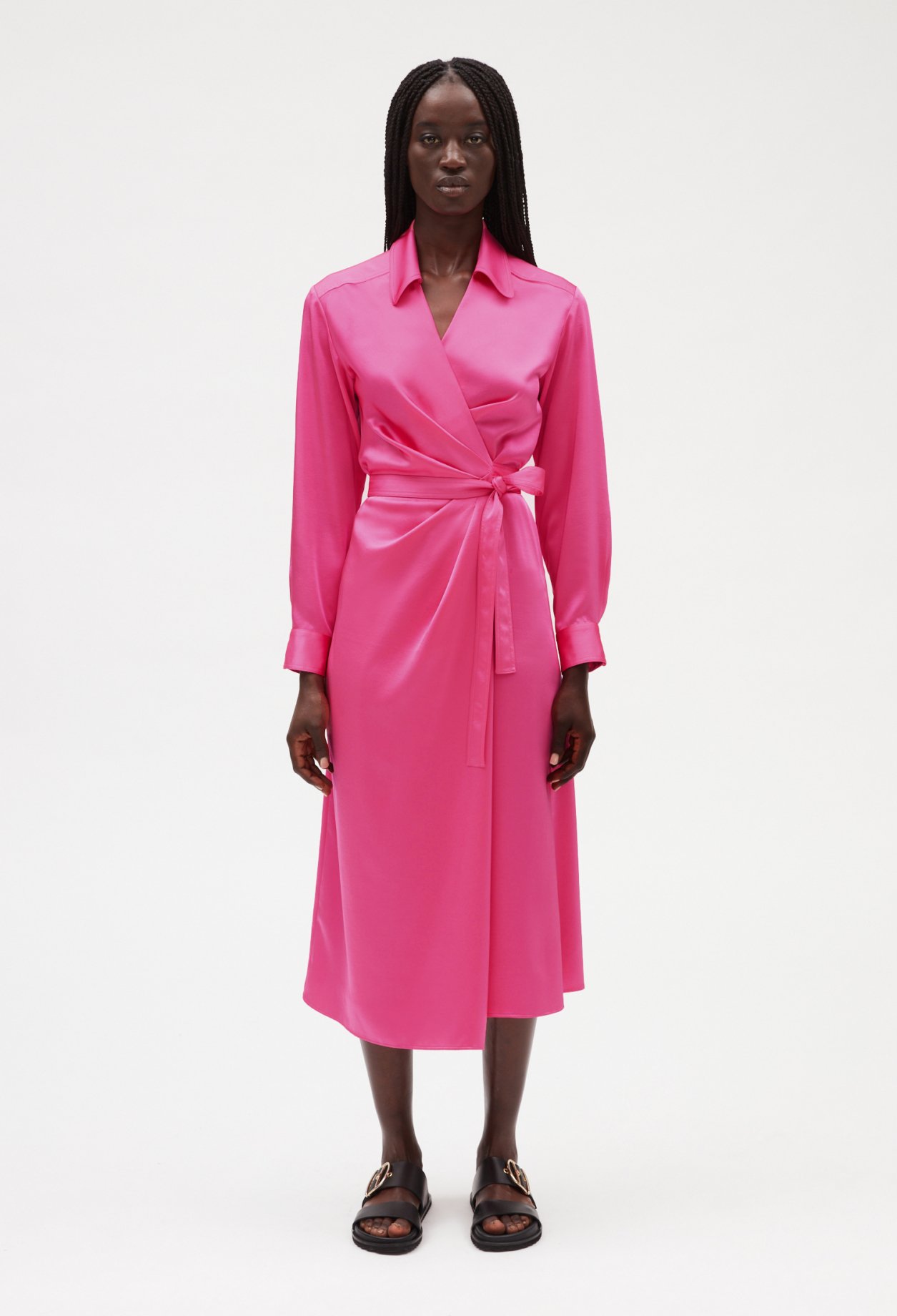 Robe midi portefeuille rose