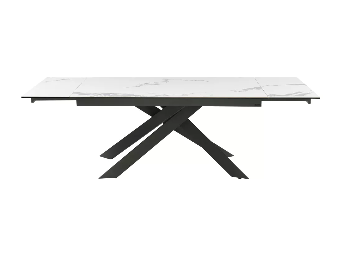 Table à manger extensible 6 à 10 personnes en céramique, verre trempé et métal - Effet marbre blanc et anthracite - COREMA de Maison Céphy