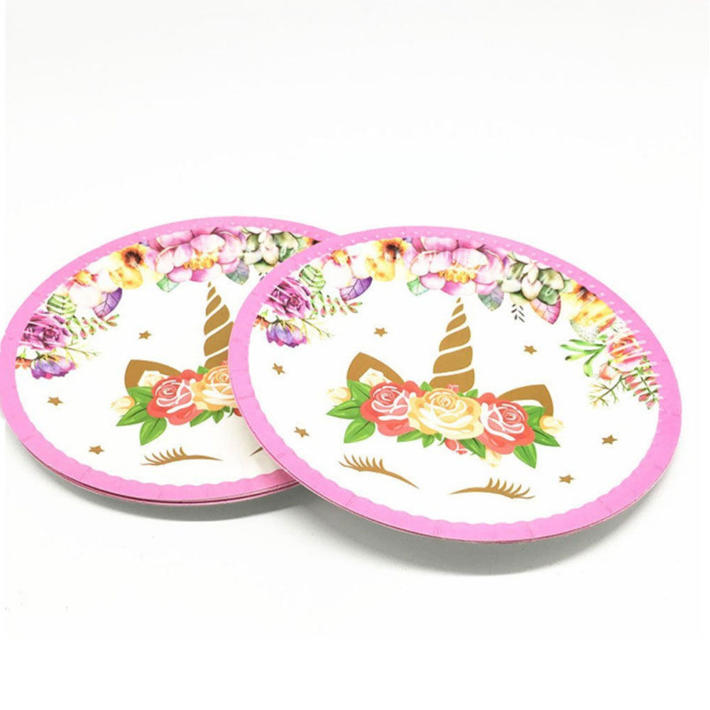 (10er Set) Ø23cm Einweg Teller Kinder Party Geschirr Tisch Dekoration - Einhorn / Style 1
