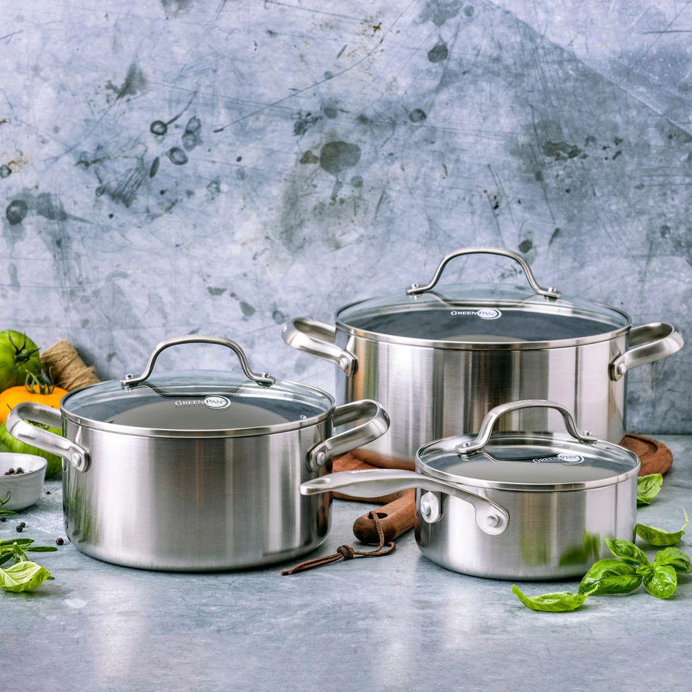 Série de 3 pièces Geneva : Casserole 16 cm + Faitout 20 et 24cm Greenp