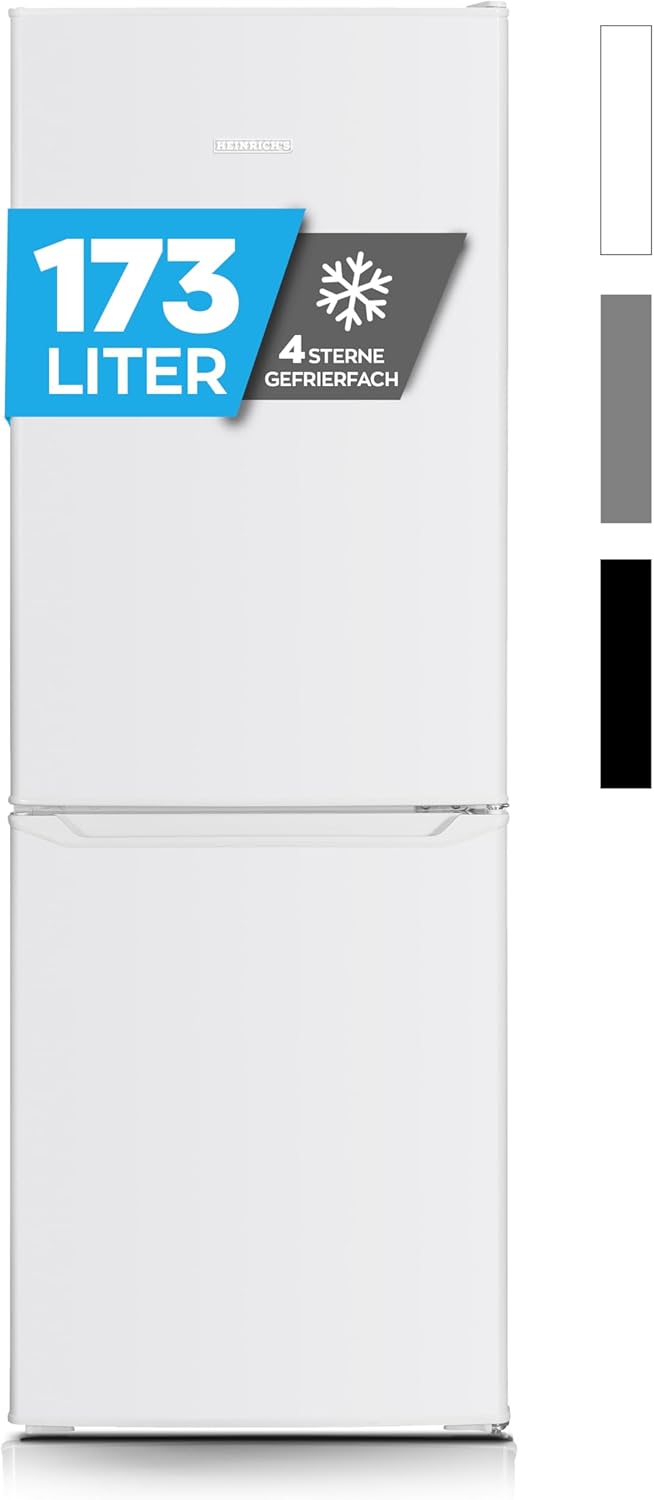 Heinrich´s Kühlgefrierkombination 173L Gesamtvolumen, 121L Kühlvolumen, 52L Gefriervolumen, LED Beleuchtung,Türanschlag wechselbar, leise 40dB, große Tiefkühlboxen, 7Temperaturstufen,(weiß)