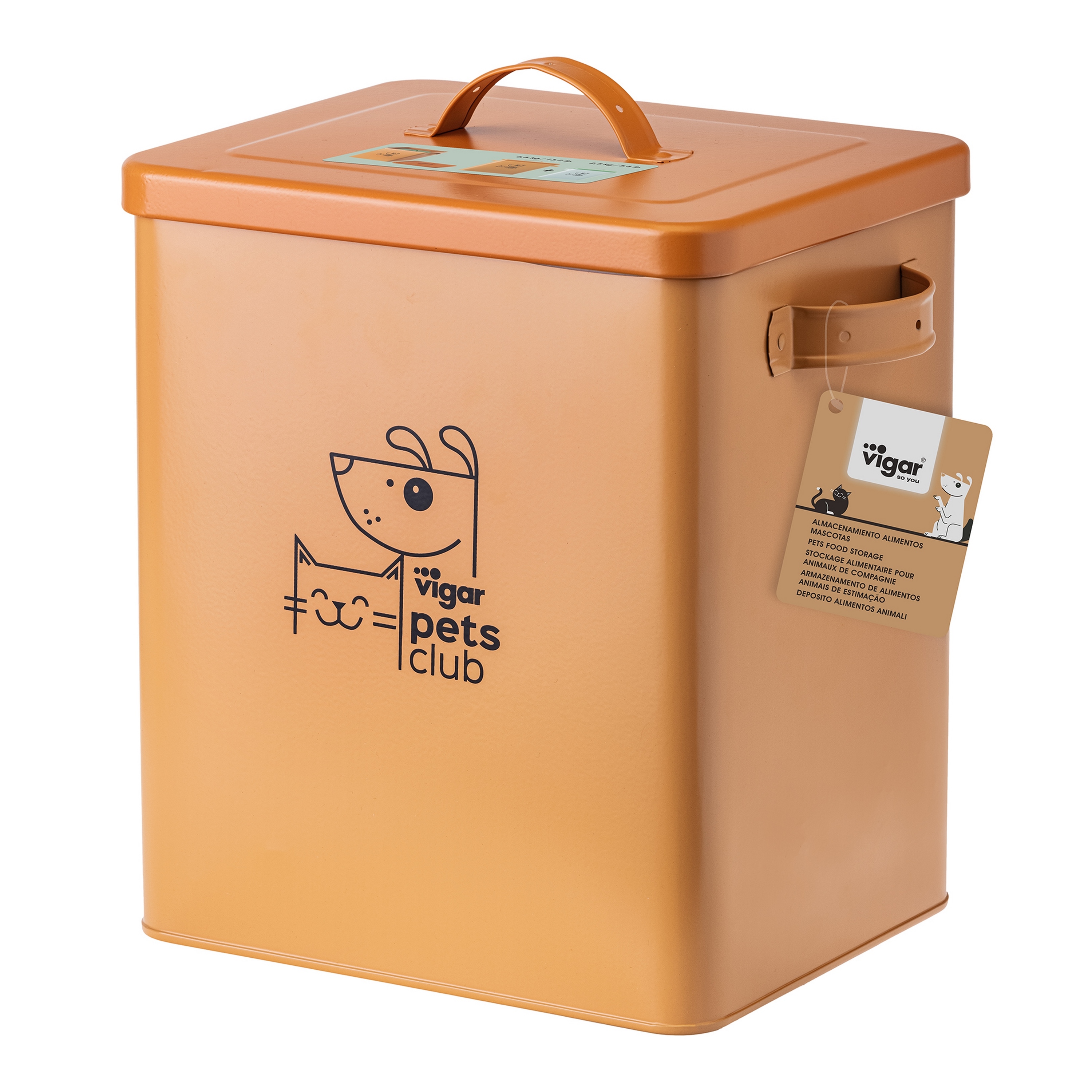 Conjunto de 2 recipientes metálicos Pets Club, tamanhos pequeno (5L) e grande (12L).