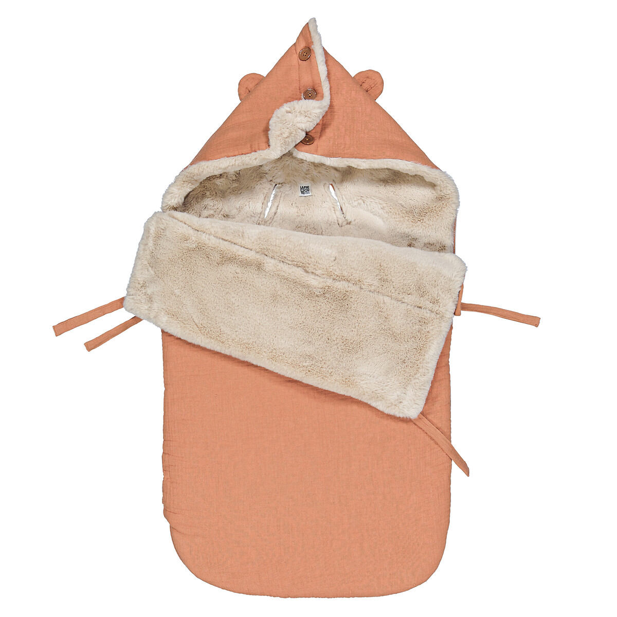 COLEÇÕES LA REDOUTE<br>Ninho de anjo com capuz em tecido tetra e felpudo