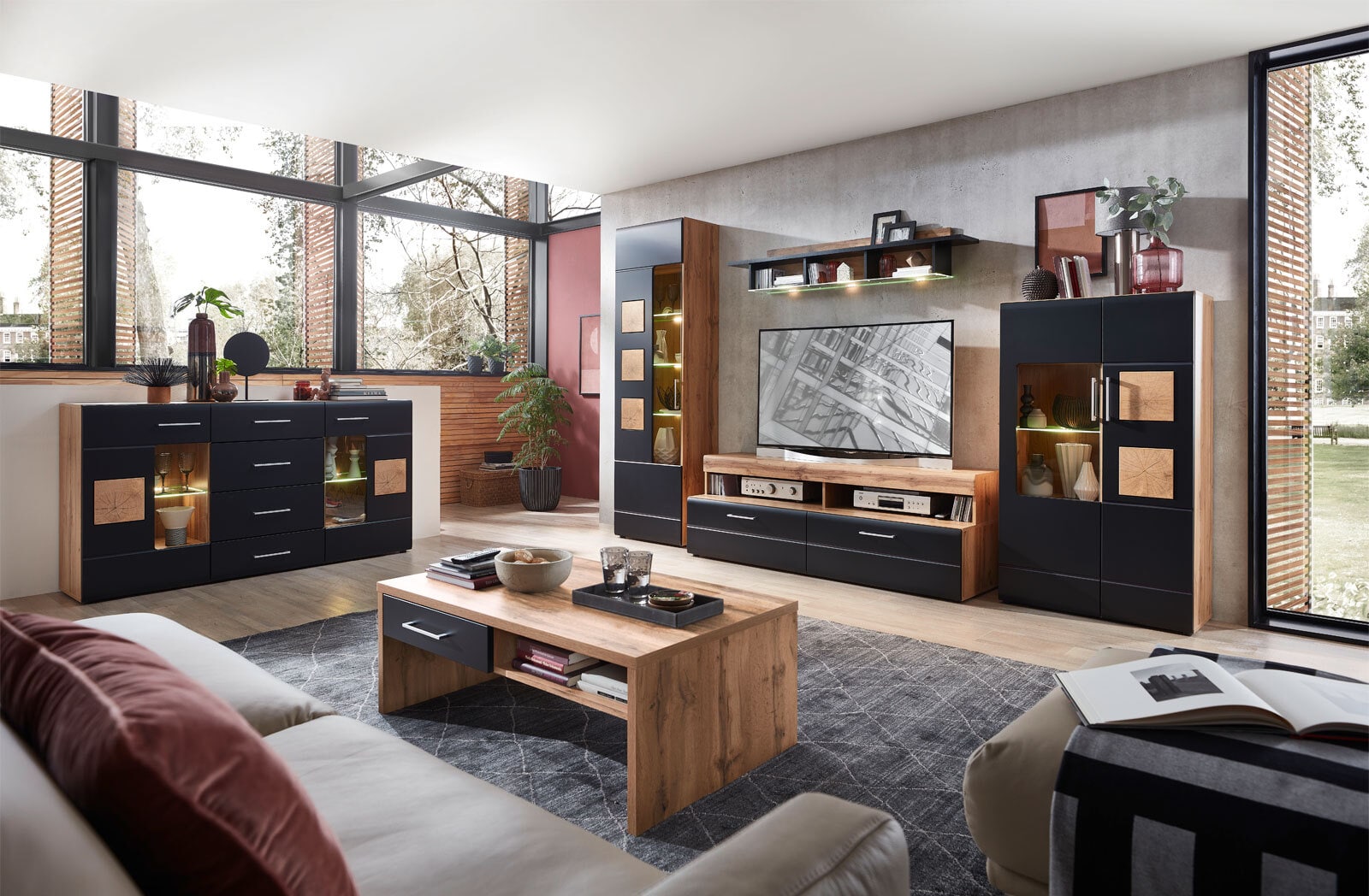 Couchtisch Sonate Lack Schwarz Eiche Altholz Nachbildung