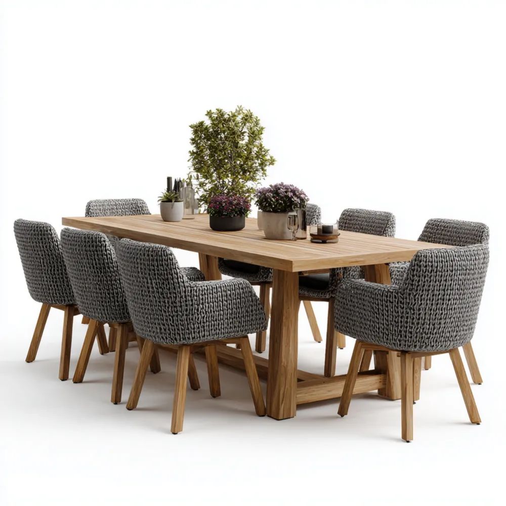 Garten-Essgruppe Holz 200x100x75 cm – Grau – Moderner Stil