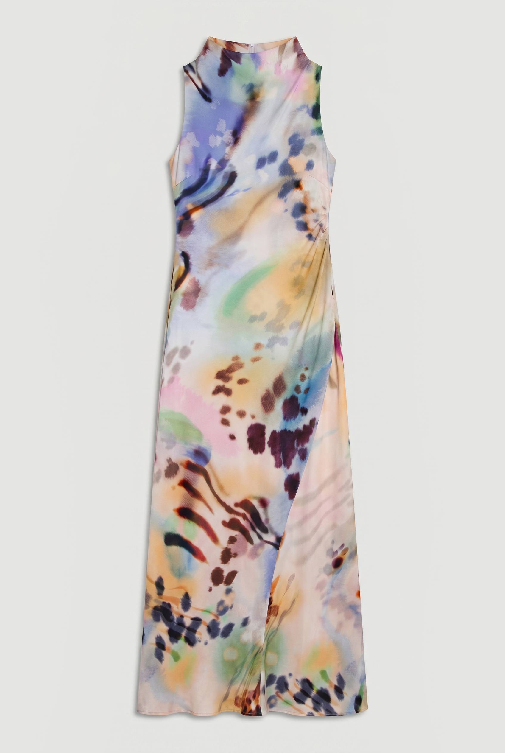 KarenMillen Robe Longue Imprimée En Viscose Satinée Avec Col Drapé