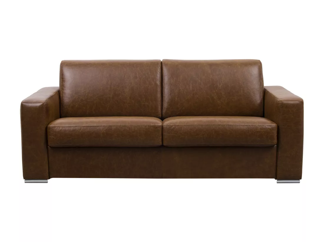 Canapé 4 places convertible express 100% cuir de buffle vintage caramel matelas 13 cm - DELECTEA II