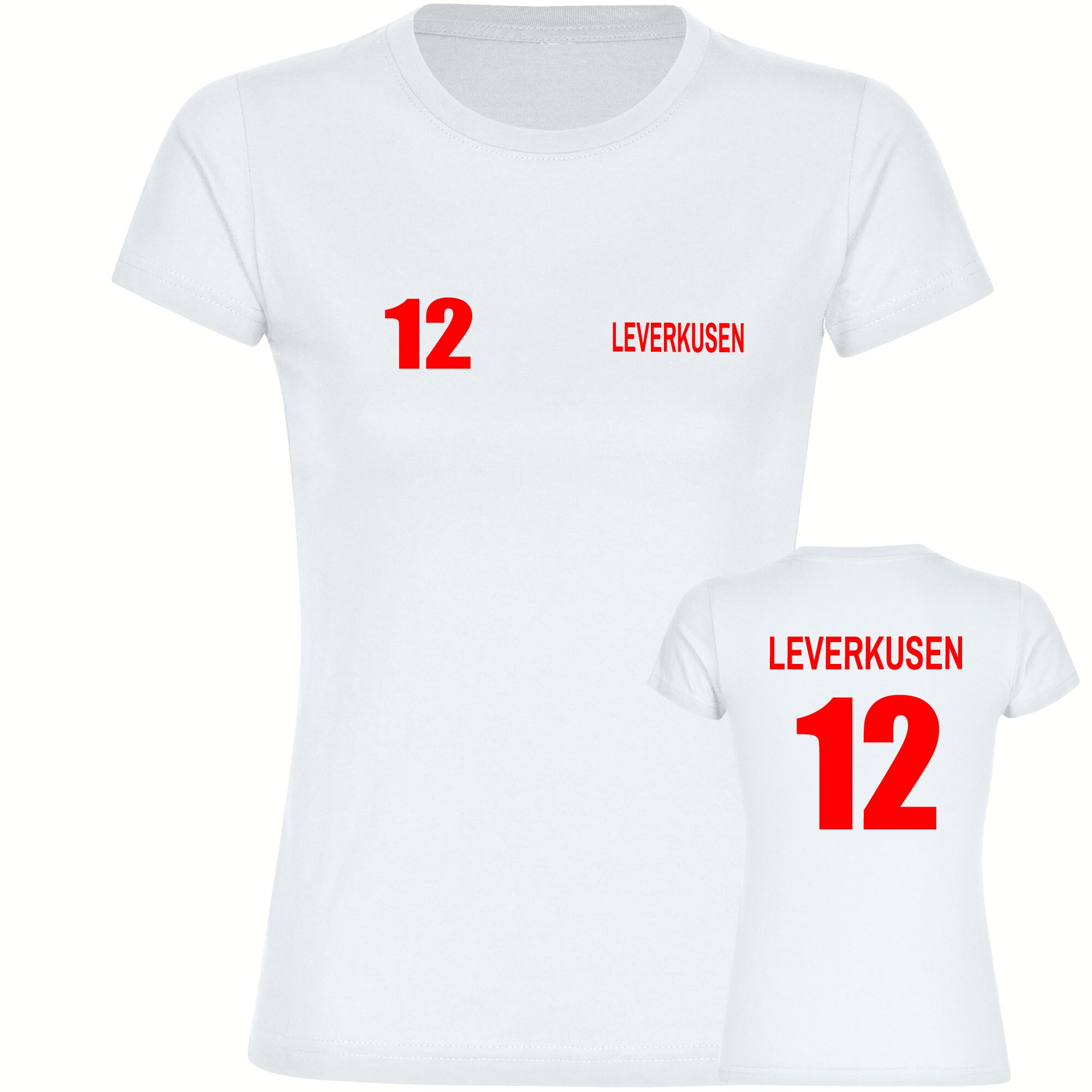 multifanshop® Damen T-Shirt - Leverkusen - Trikot 12 - Druck rot