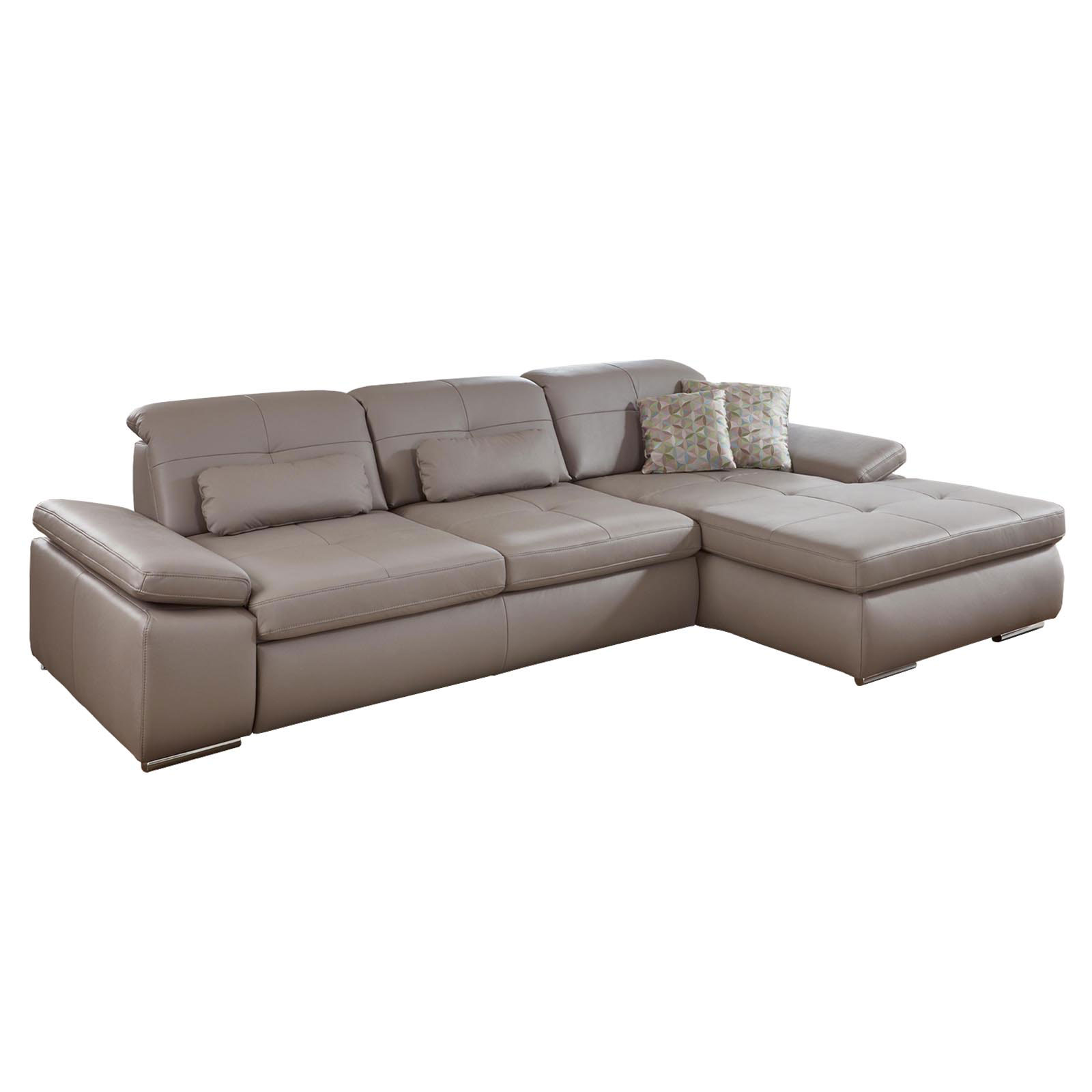 polsterpower Ledersofa - granit - Sitztiefenverstellung - Recamiere rechts