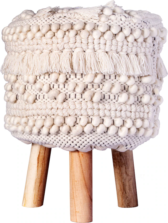 Kayoom Sitzhocker »Hocker Bohist 325, charaktergebende Strukturen mit Fransen und Quasten« 1 Stk. tlg. handgefertigtes Unikat, Boho-Style, gut kombinierbar