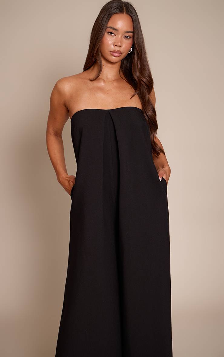 Noir Combinaison Pantalon Large Bandeau À Détails Plissés Plt Label