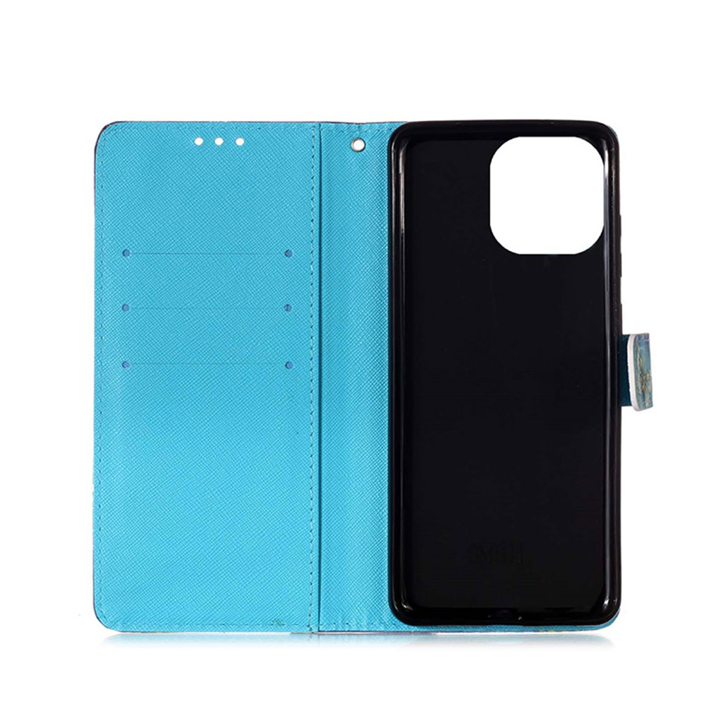 iPhone 13 Pro Leder Tasche Traumfänger - Blau / Weiss