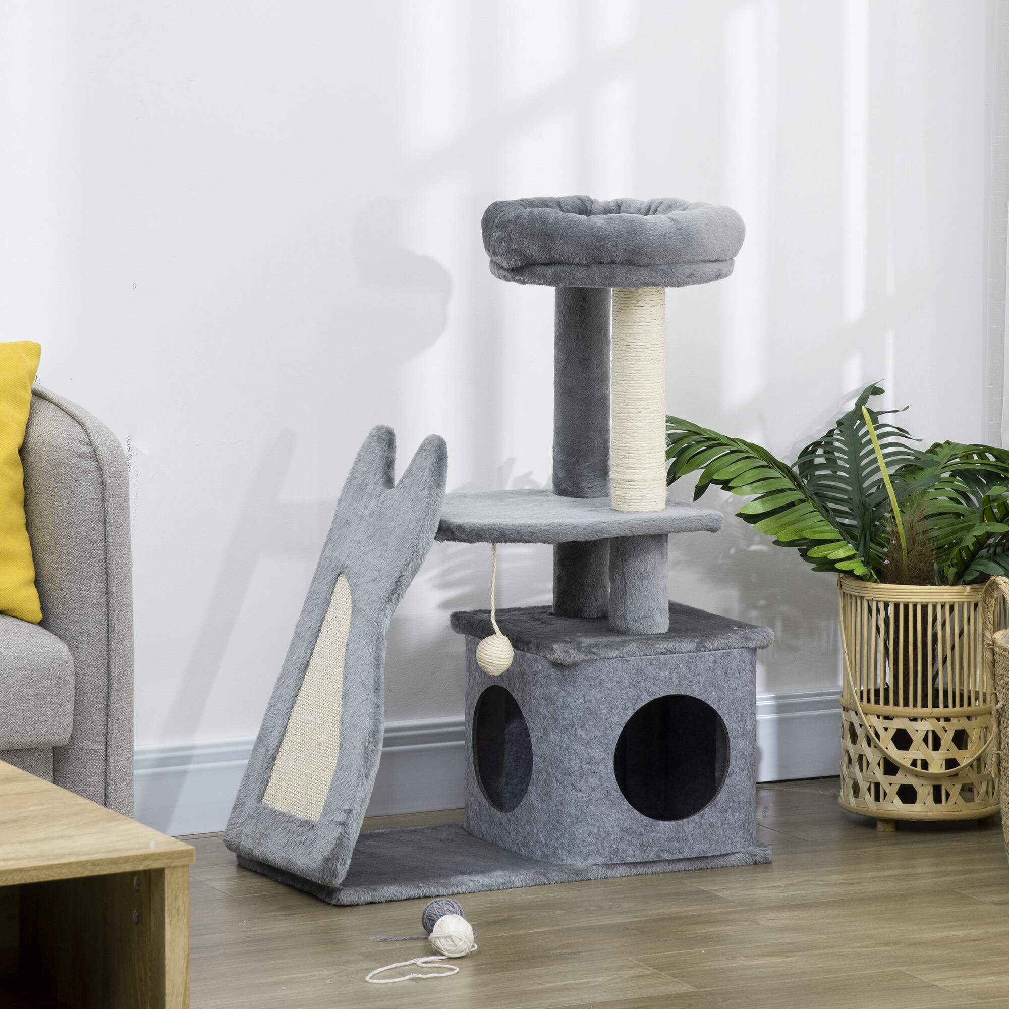PawHut Kratzbaum mit Kratzbrett grau, natur 60L x 30B x 83H cm