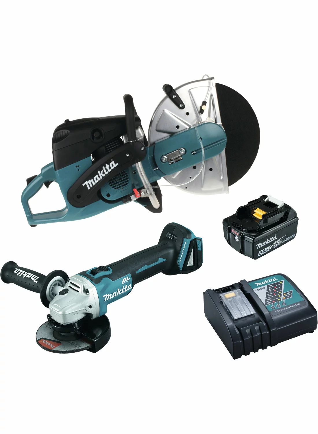 Makita DK0065WST 18V Li-Ion accu Haakse slijper / Motordoorslijper combiset (1x 5,0Ah accu) - 125 x 350mm