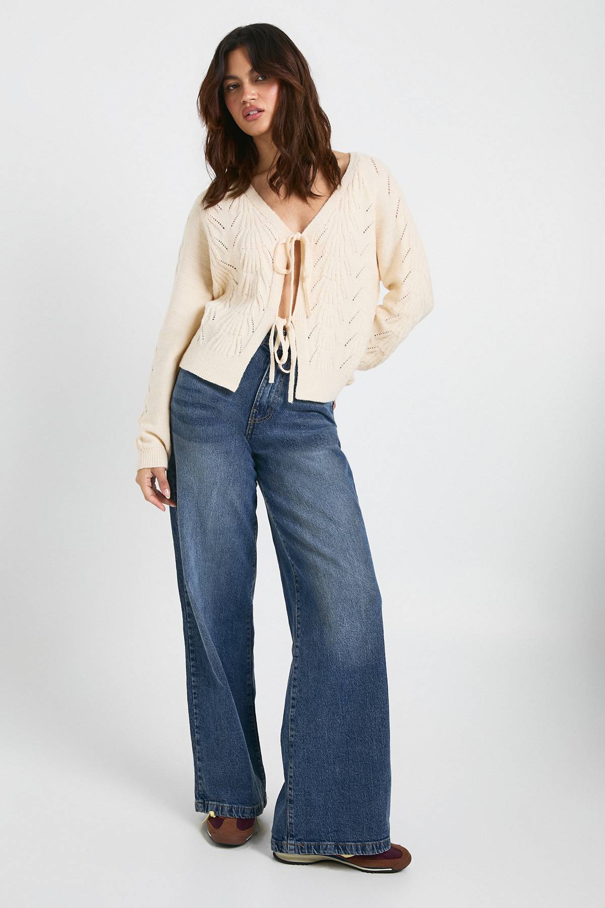 boohoo Cardigan tricoté avec détail pointelle et devant noué