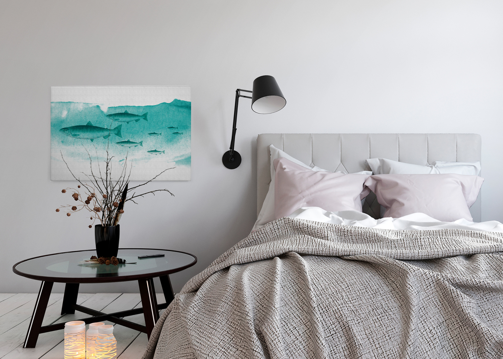 Leinwandbild FISCHE - grün-grau - 90x60 cm