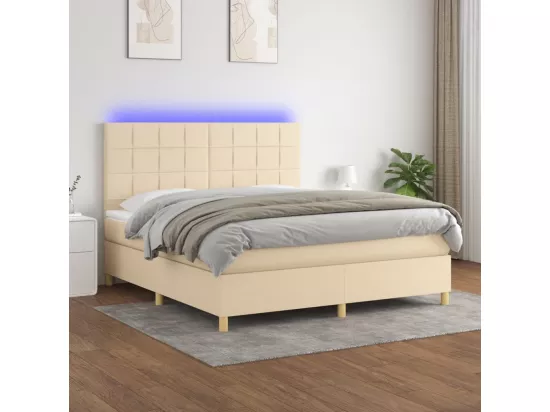 Sommier tapissier avec matelas et LED Crème 180x200 cm Tissu