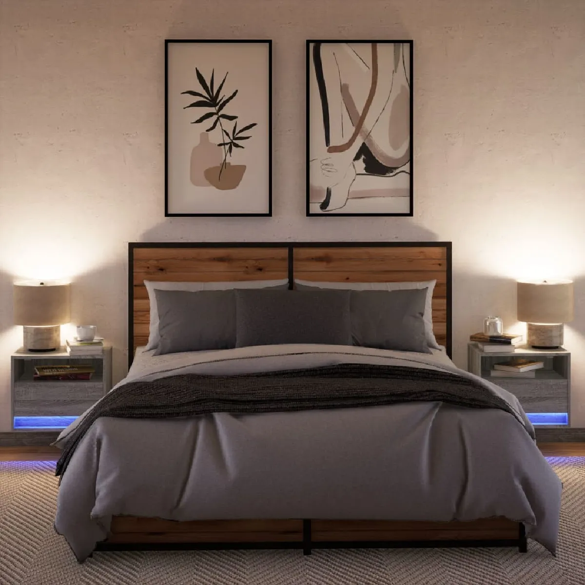 VIDAXL Tables de Chevet Murales LED Sonoma Gris