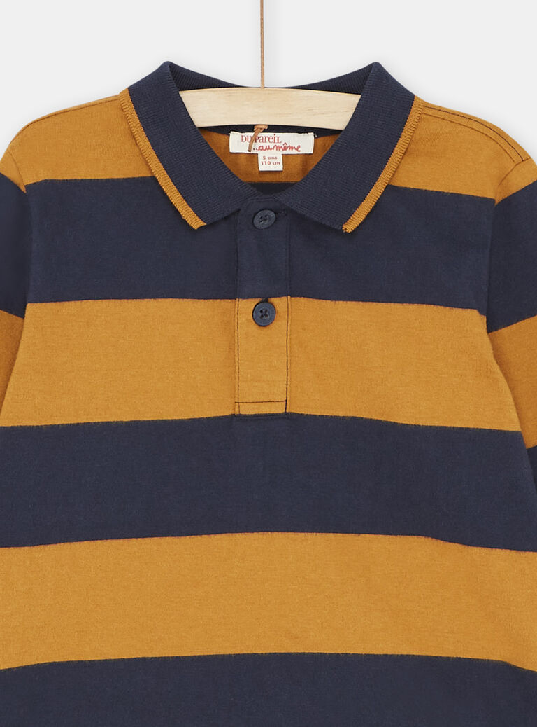 Polo bleu marine et marron à imprimé à rayures garçon