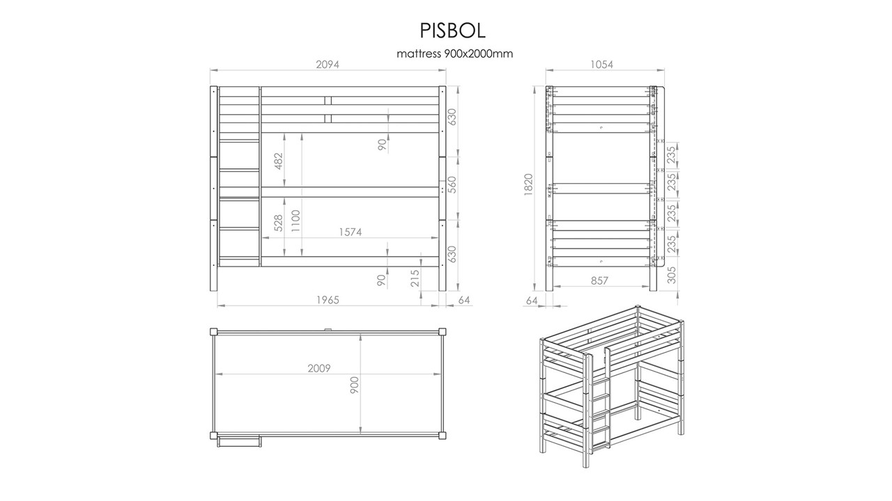 Stapelbed Pino 180 cm hoog natuur