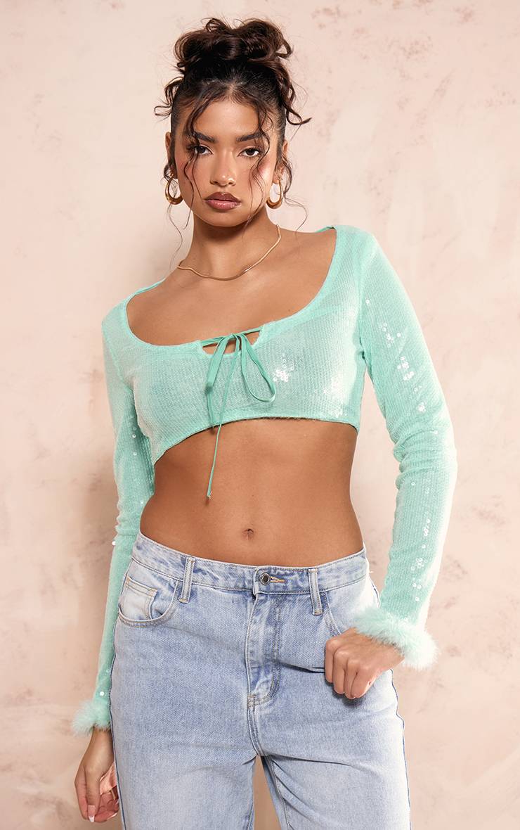 Bleu Turquoise Chemise À Paillettes Turquoise Avec Poignets En Synthétique Et Lien Central