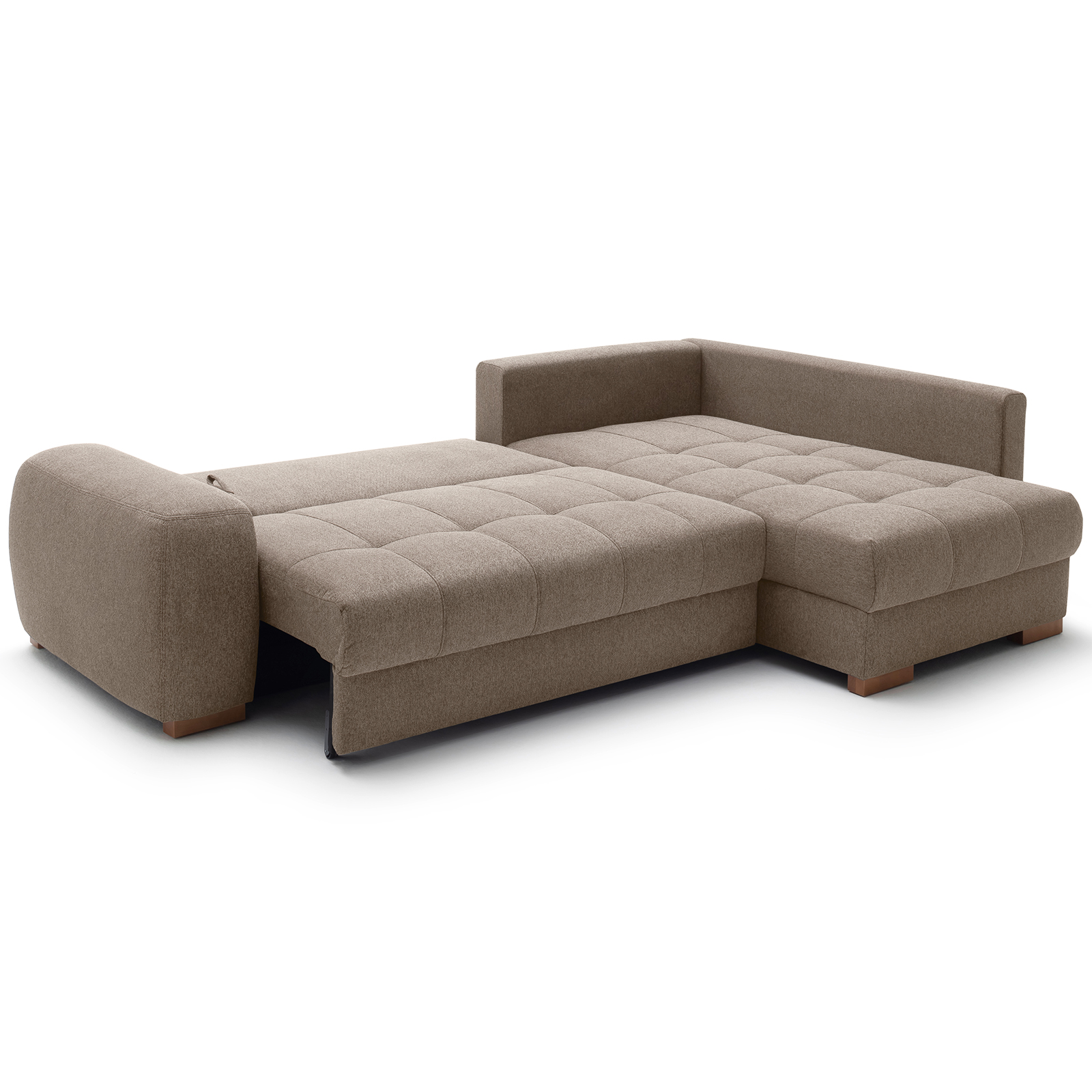 Ecksofa - taupe - Boxspringfederung - Liegefunktion - Holzfüße