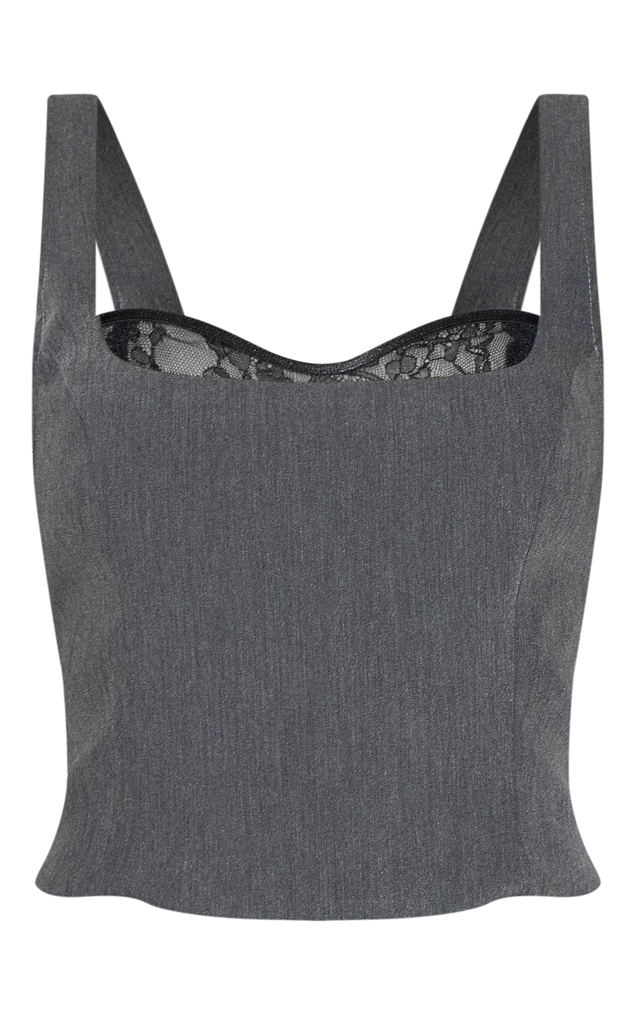 Noir Top Court Corset Tissé Avec Détails En Dentelle