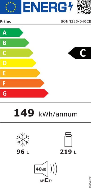 Frilec BONN325-040CB - Koelvriescombinatie - Energielabel C - 315 Liter - Zwart