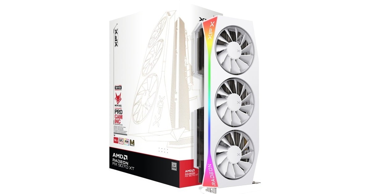 XFXRadeon RX 9070 XT OC Mercury RGB Magnetic Air grafische kaart  (Wit, RDNA4, GDDR6, 3x DisplayPort, 1x HDMI 2.1)
