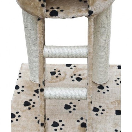 Arranhador de luxo para gatos na cor bege com estampa de patas.