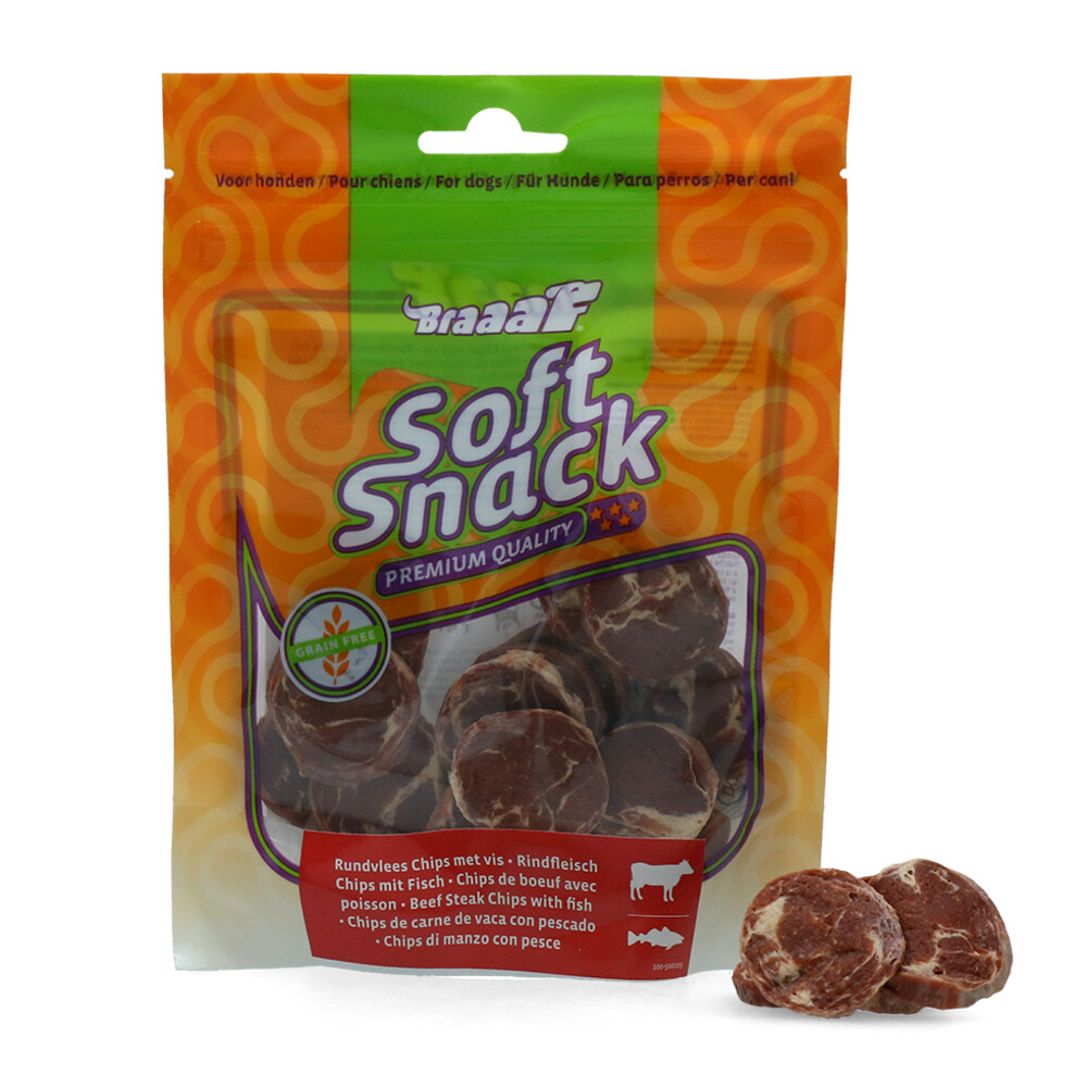 Braaaf Rund Steak Chips met Vis85 gr
