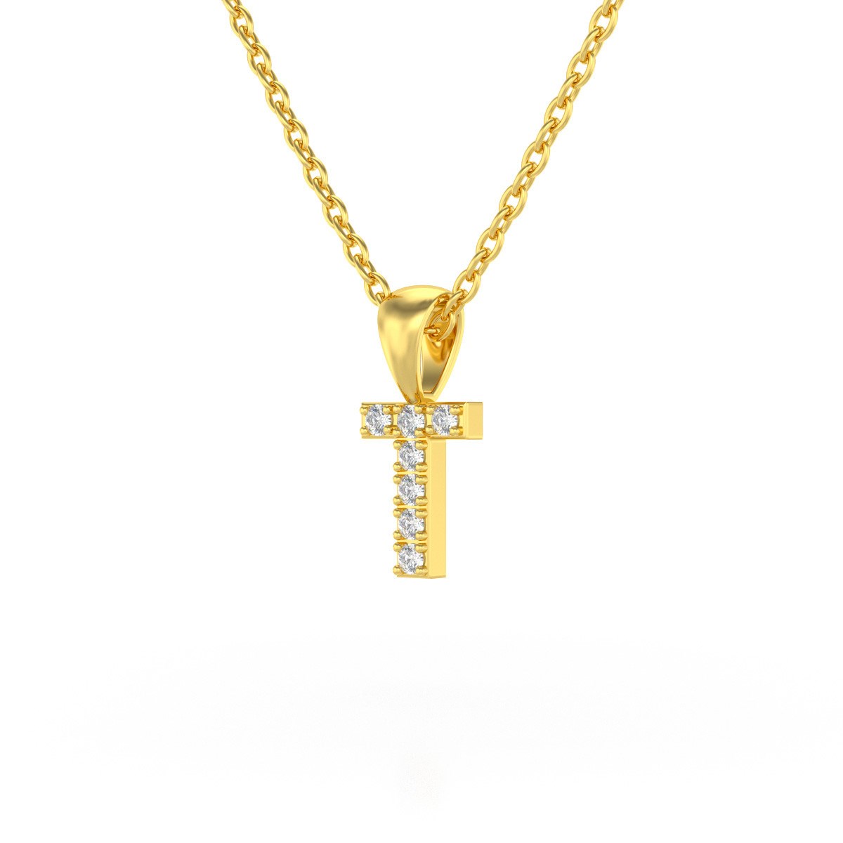 Collier Pendentif ADEN Lettre T Or 750 Jaune Diamant Chaine Or 750 incluse 0.72grs